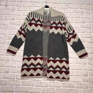 Dreamers Cardigan Women's S Long Coatigan Cream Gray Burgundy